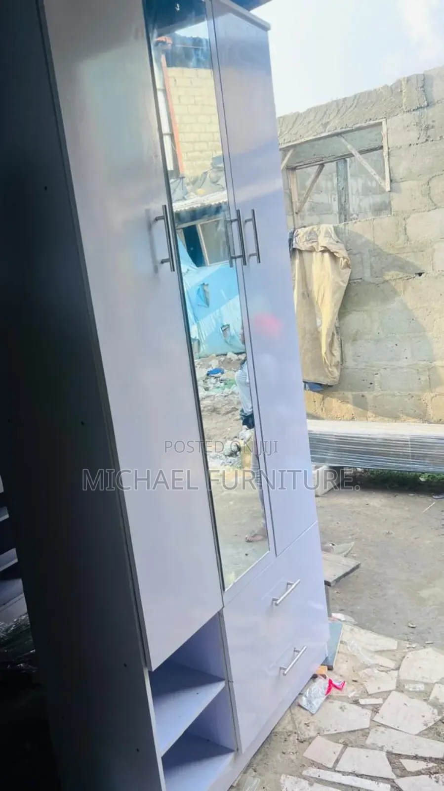 Portable 3 by 7 Wardrobe With Mirror
