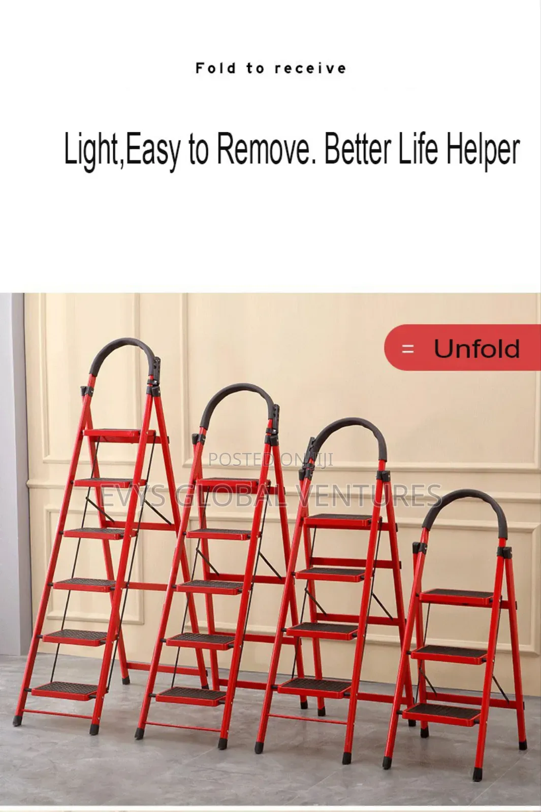 Foldable Red Ladder - Available in 3 | 4 | 5 | 6 Steps