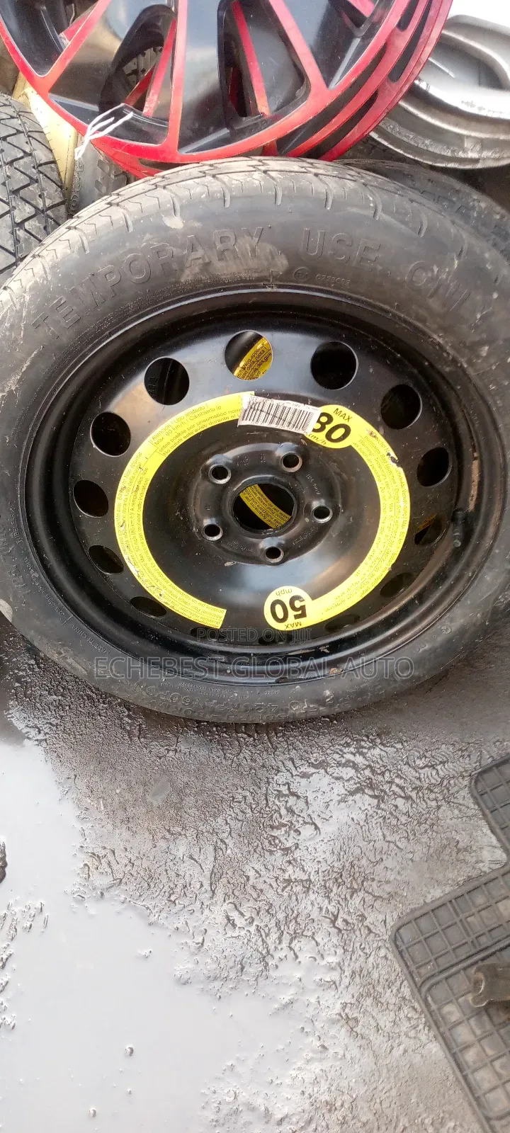 Temporary Tubeless Car Tires .Max 50 MPH (80km /H)