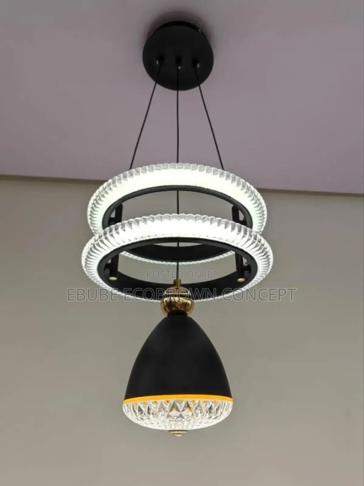 Crystal Led 2 Rings Dropping Chandelier Lamp Light