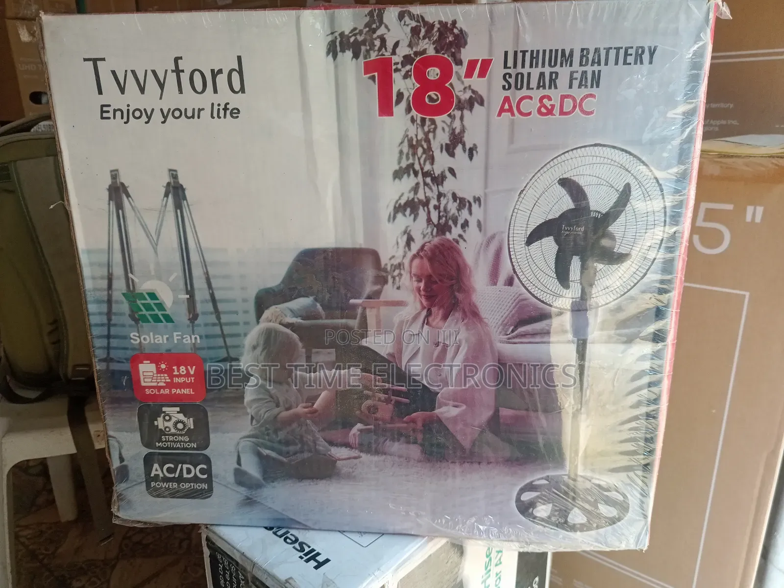 18" Tvvyford Solar Rechargeable Ac/Dc Stand Fan