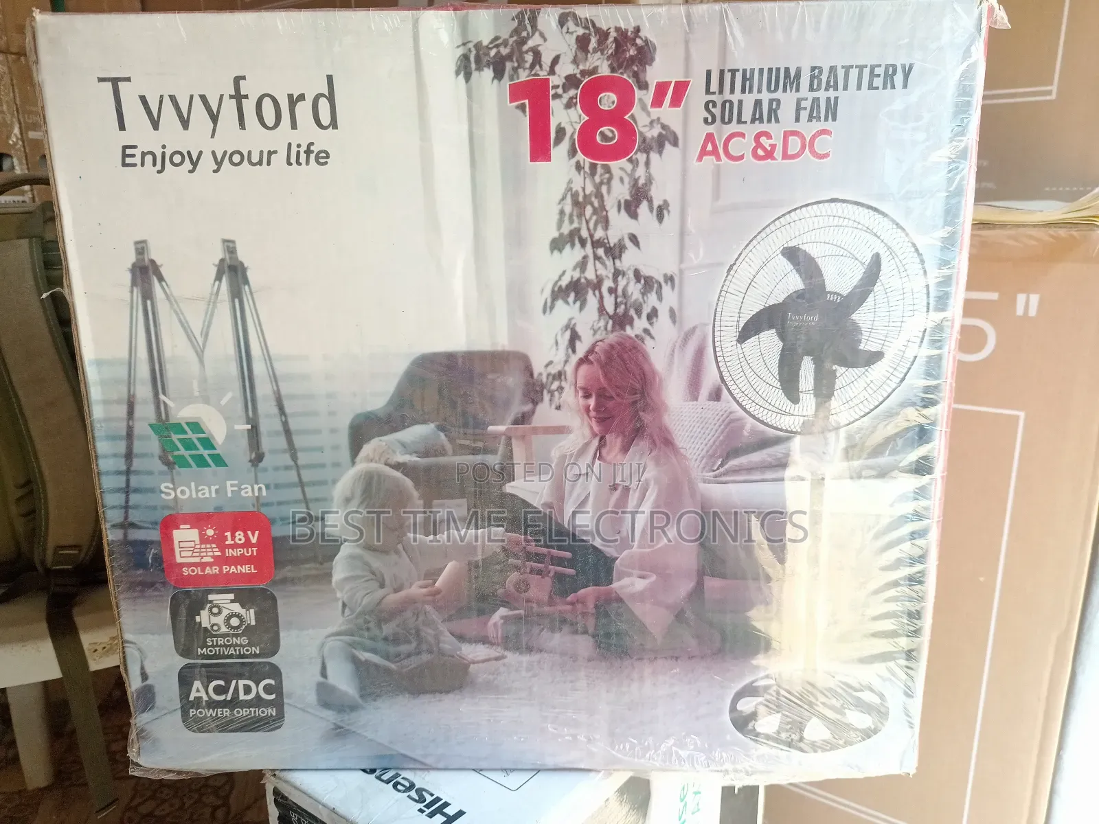 18" Tvvyford Solar Rechargeable Ac/Dc Stand Fan