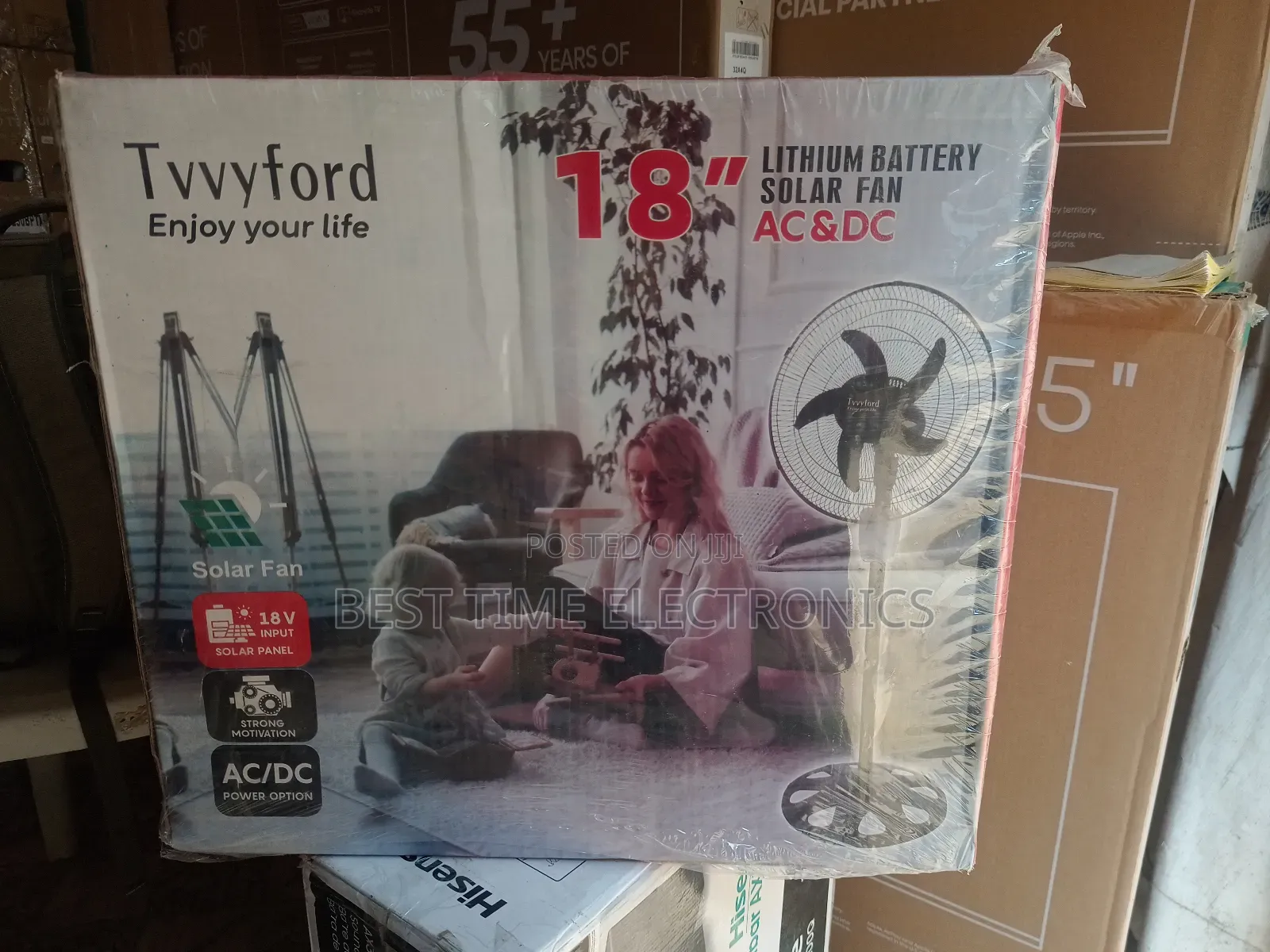 18" Tvvyford Solar Rechargeable Ac/Dc Stand Fan