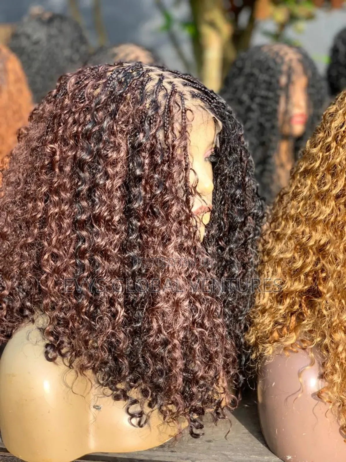 Human Hair Curly Braided Wigs With Full Lace Middle Part