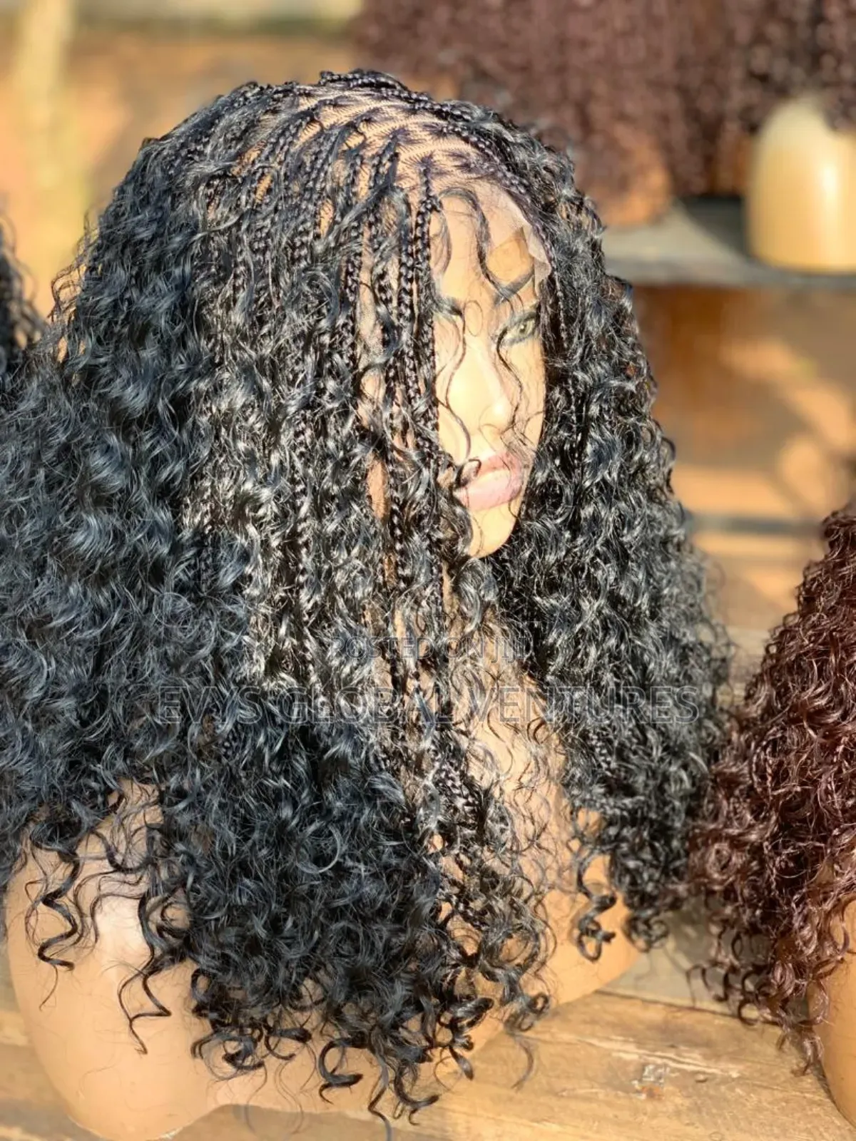 Human Hair Curly Braided Wigs With Full Lace Middle Part