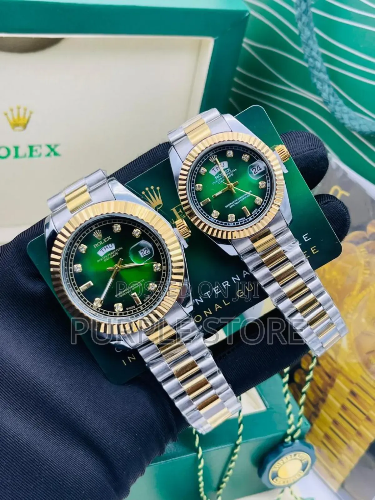 Rolex Man and Woman Watches "Silver and Gold Mix Chain Set" 
