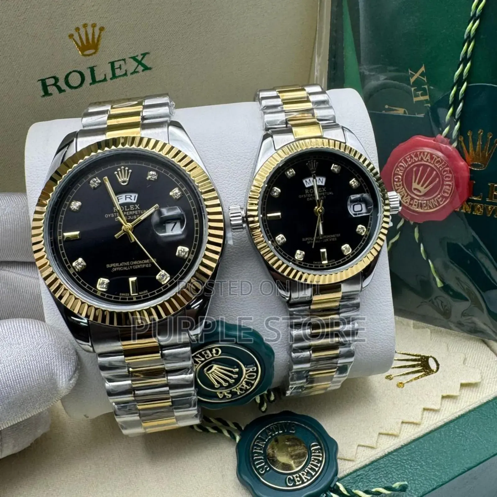 Rolex Man and Woman Watches "Silver and Gold Mix Chain Set" 