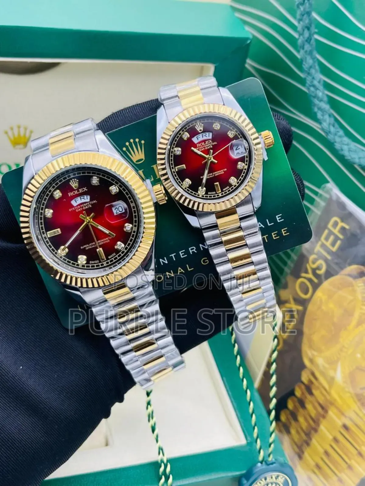 Rolex Man and Woman Watches "Silver and Gold Mix Chain Set" 