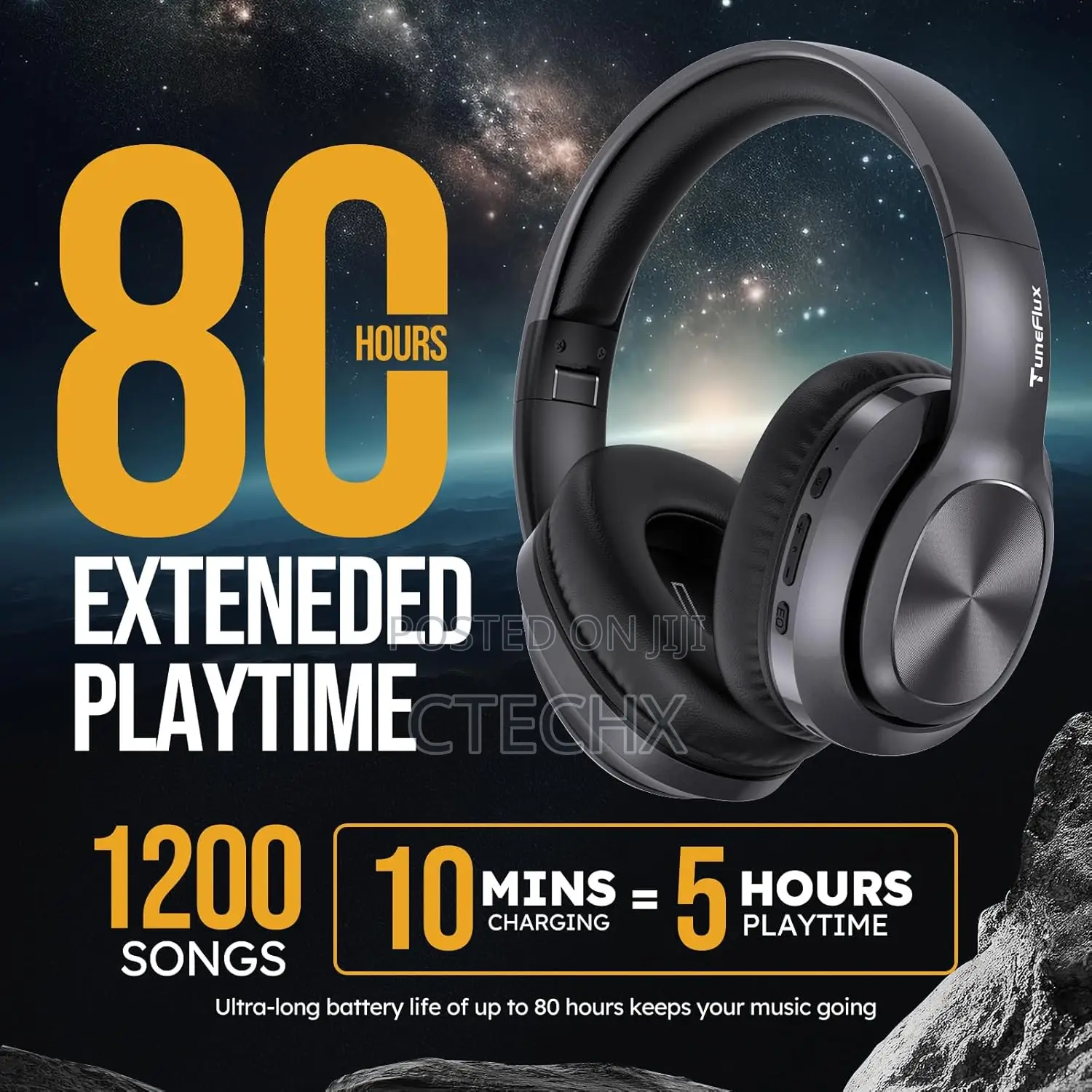 Tuneflux Wireless Bluetooth Headphones Over Ear, 80h Playtime