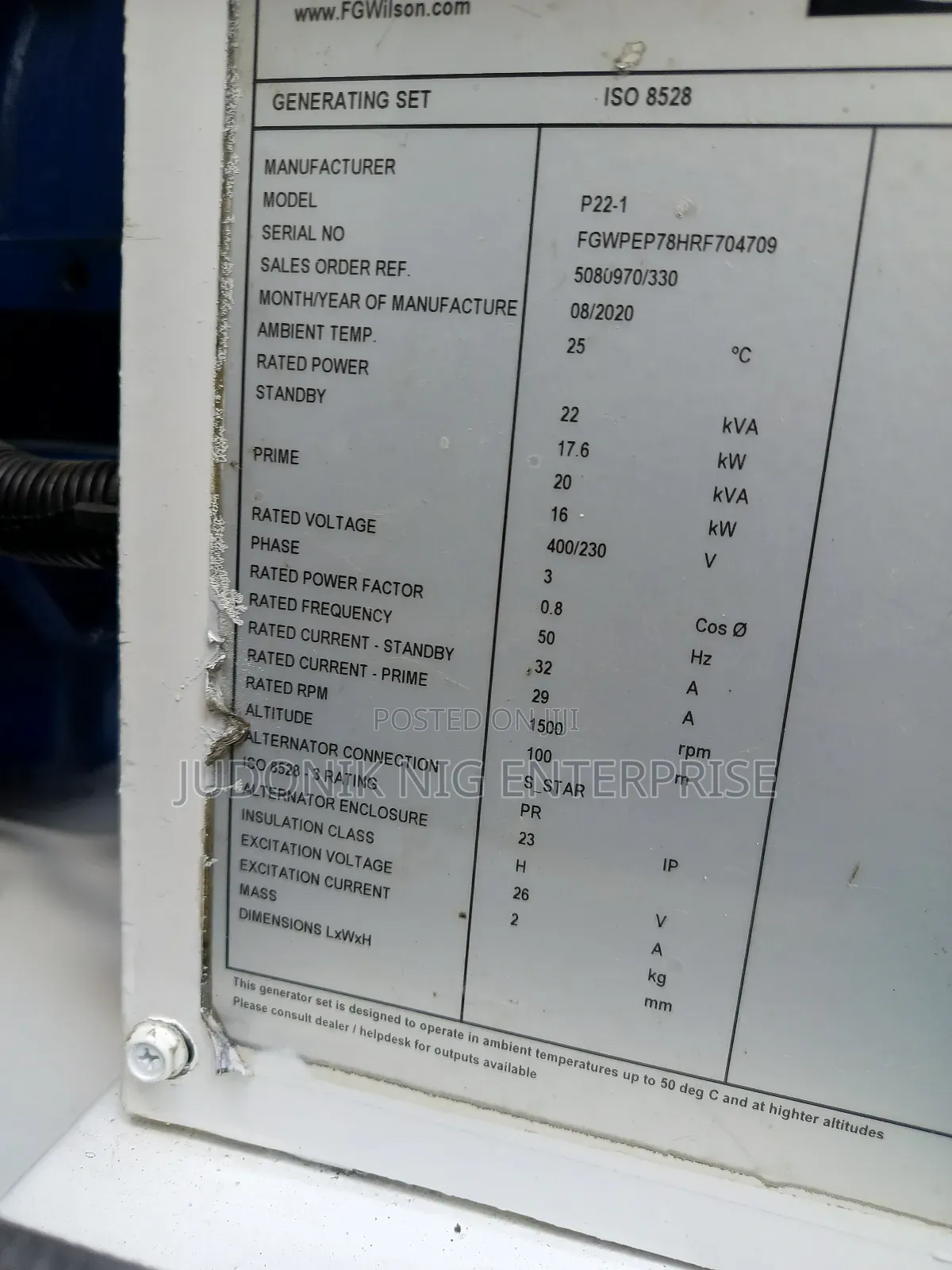 20kva Fg Wilson Uk Perkins Generator