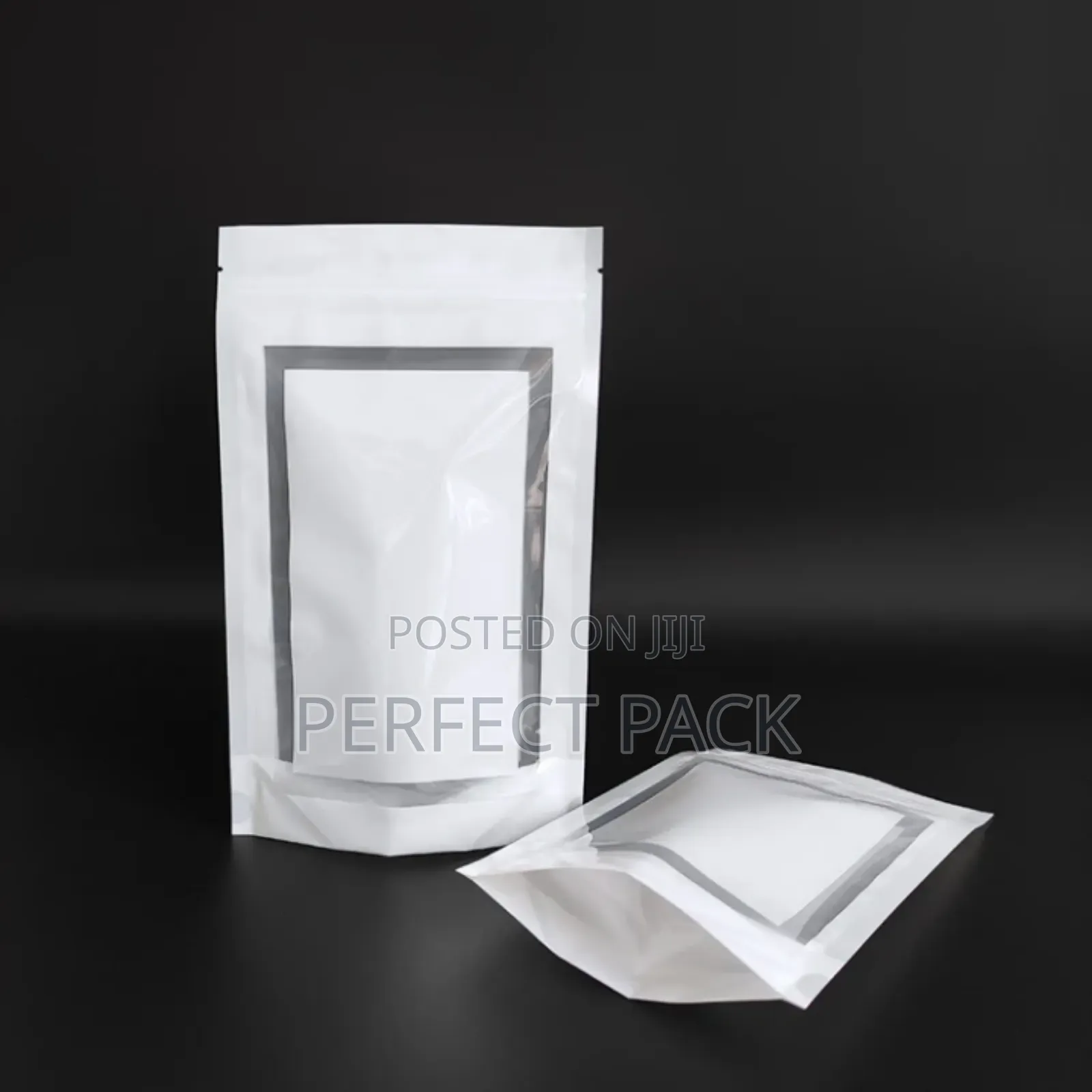 White Strip Food Packaging Pouches.