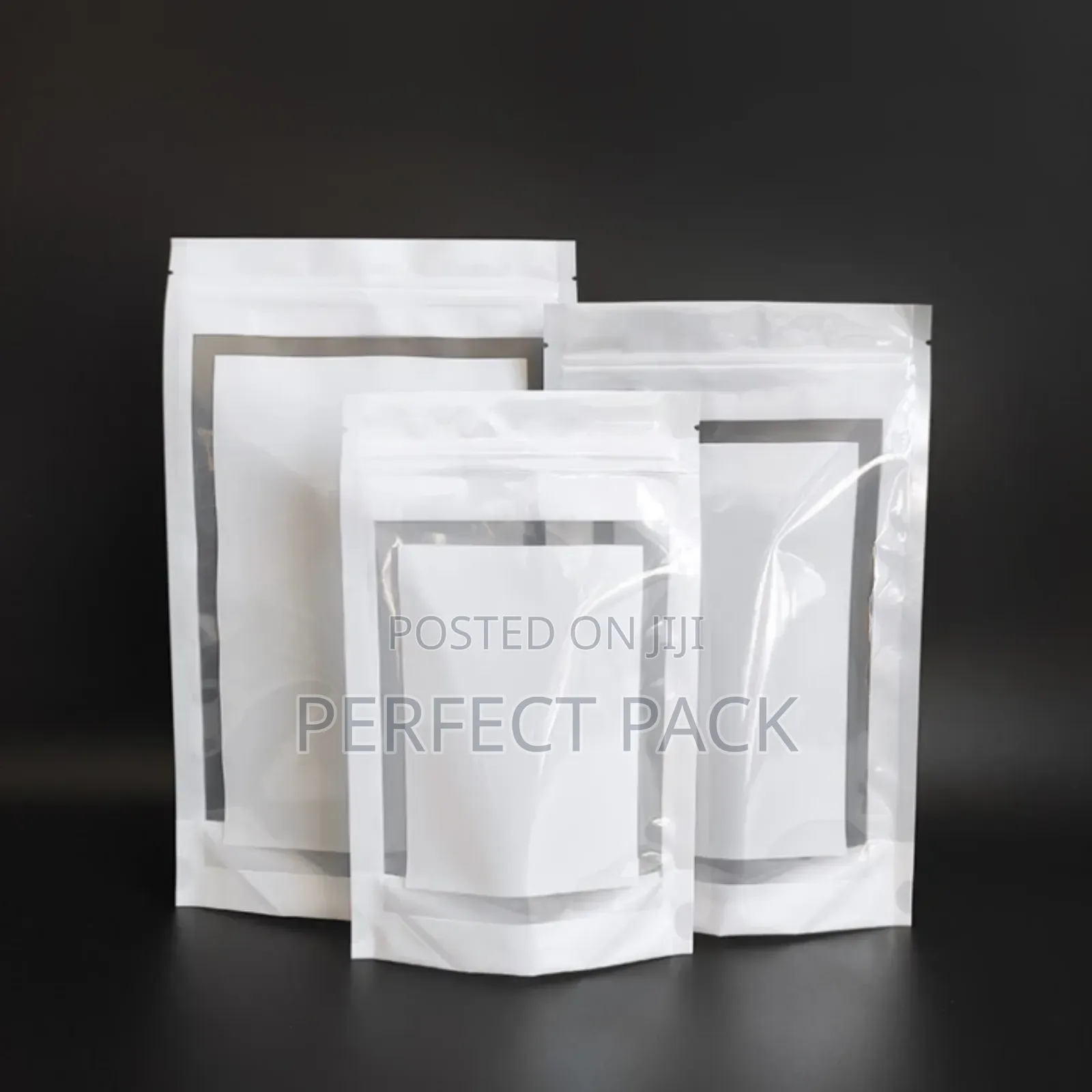 White Strip Food Packaging Pouches.