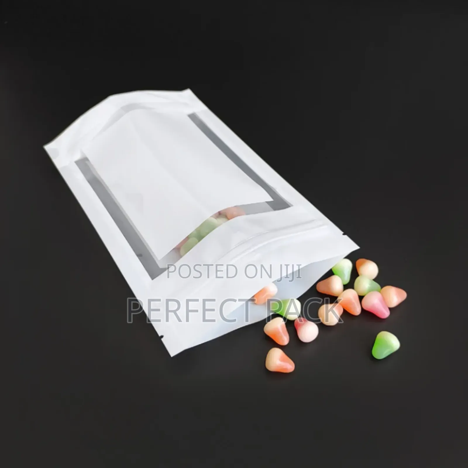 White Strip Food Packaging Pouches.