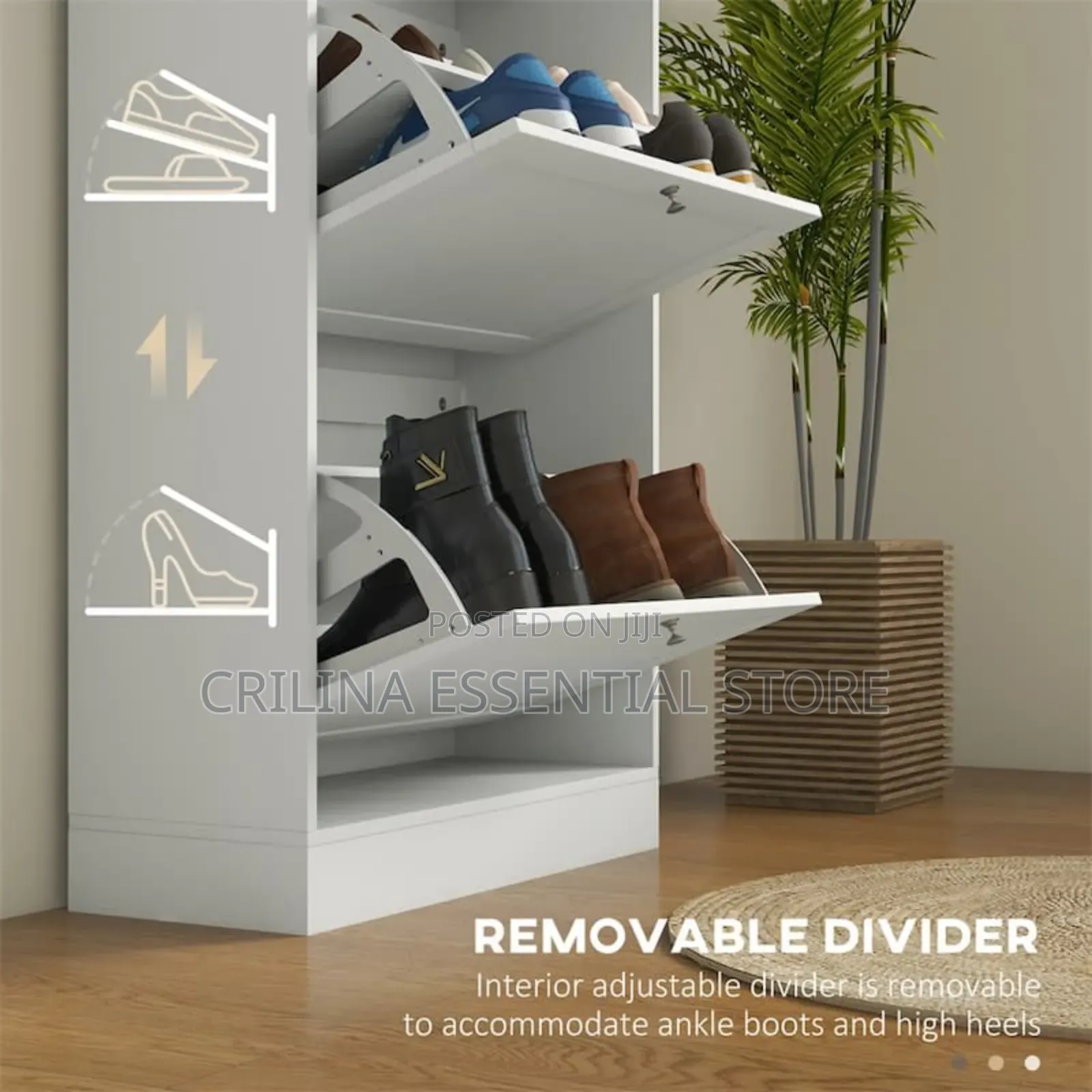 Shoe Storage Cabinet With 3 Flip Drawers and Adjustable Shelves