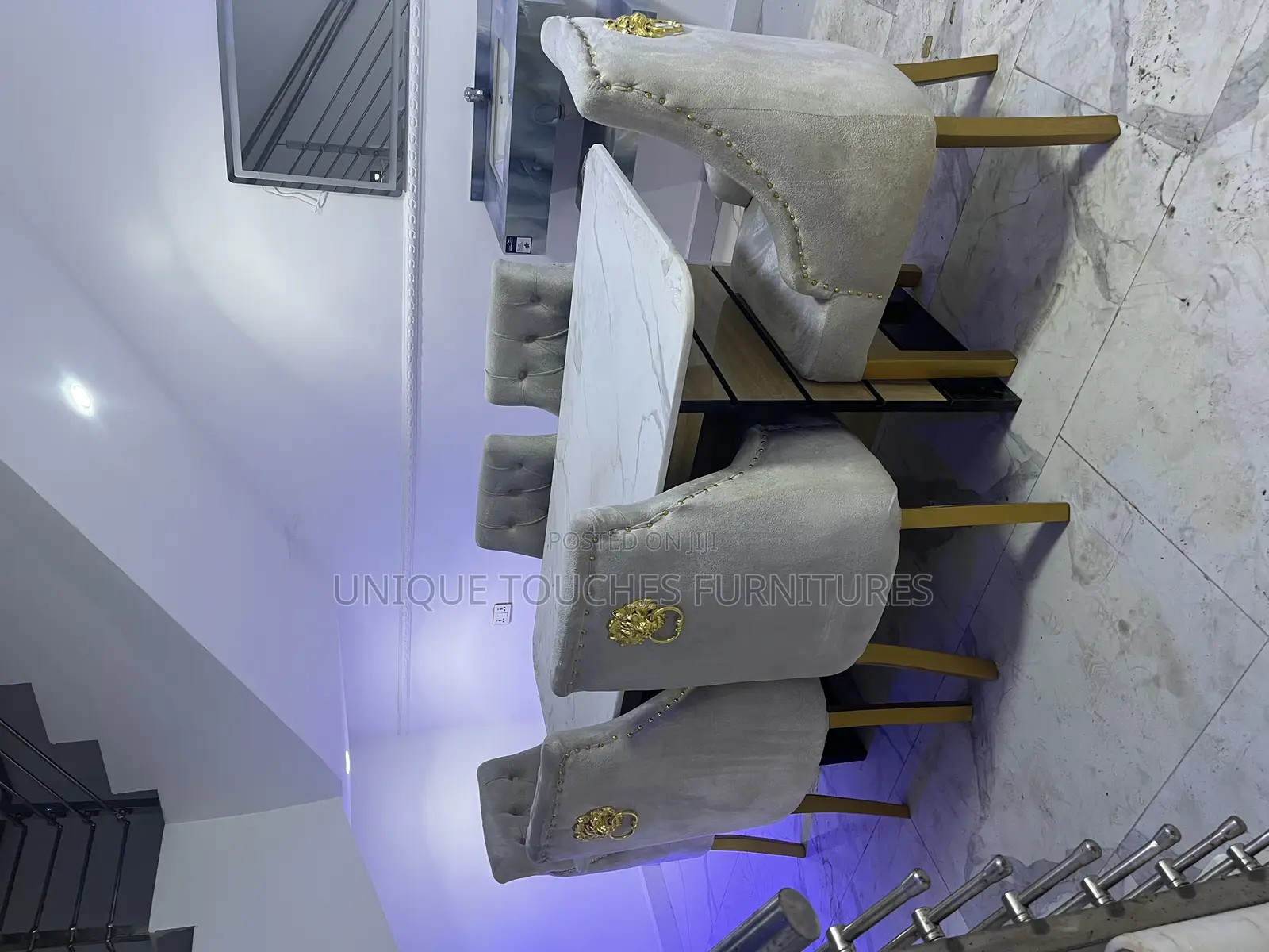 Six Seater Dining Table With High Gloss Marble Top