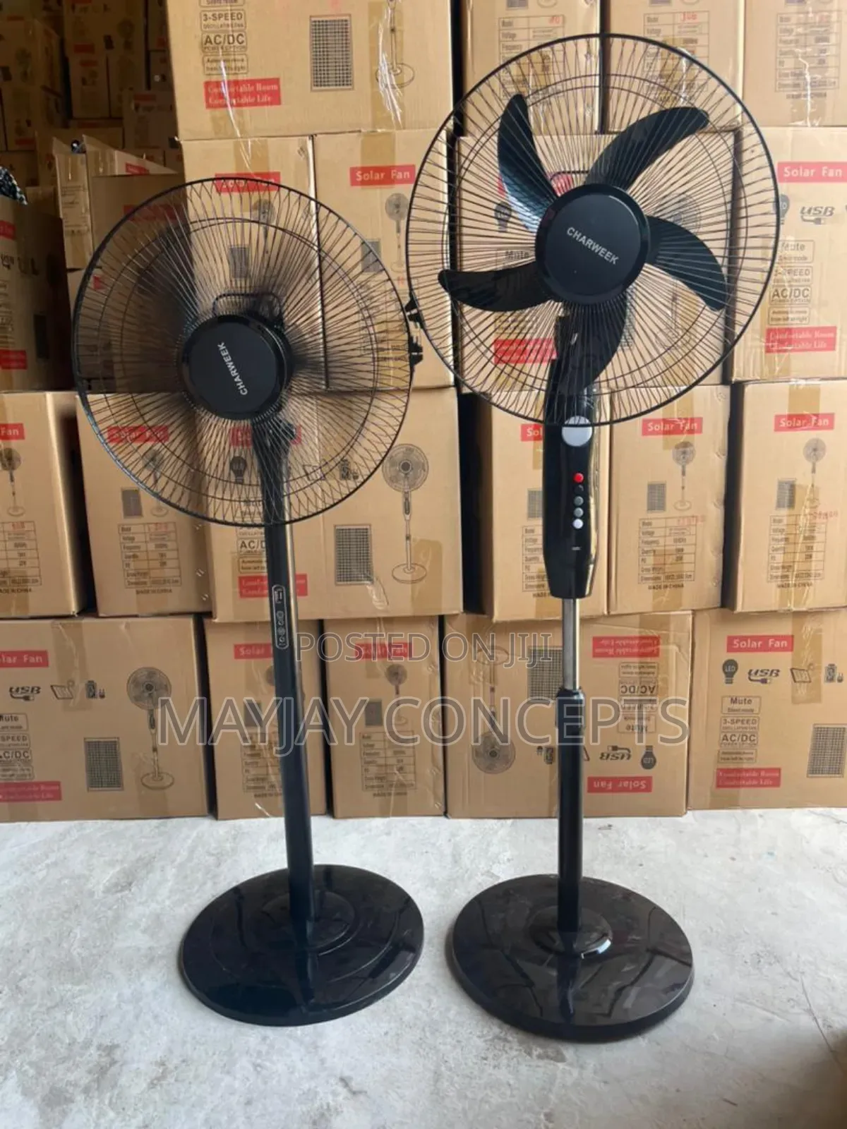 Charweek Solar Rechargeable Standing Fan With Panel,Bulbs