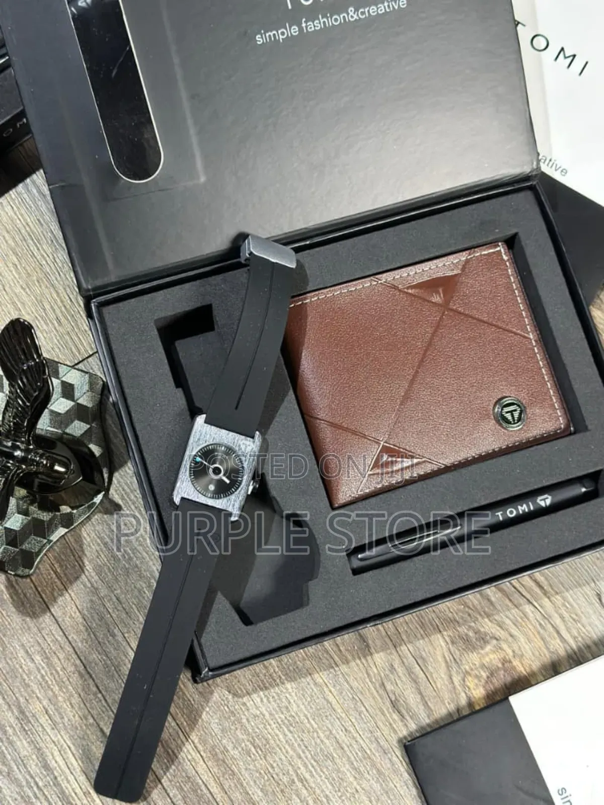 Tomi Rubber Strap Watch, Wallet and Pen Gift Set