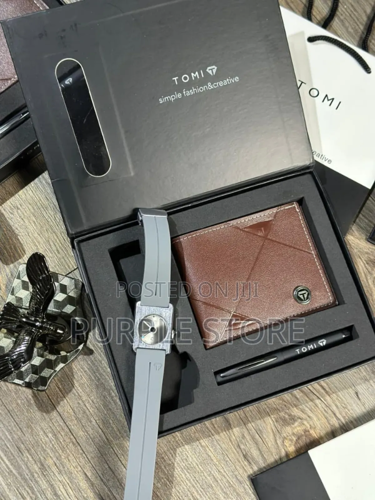 Tomi Rubber Strap Watch, Wallet and Pen Gift Set