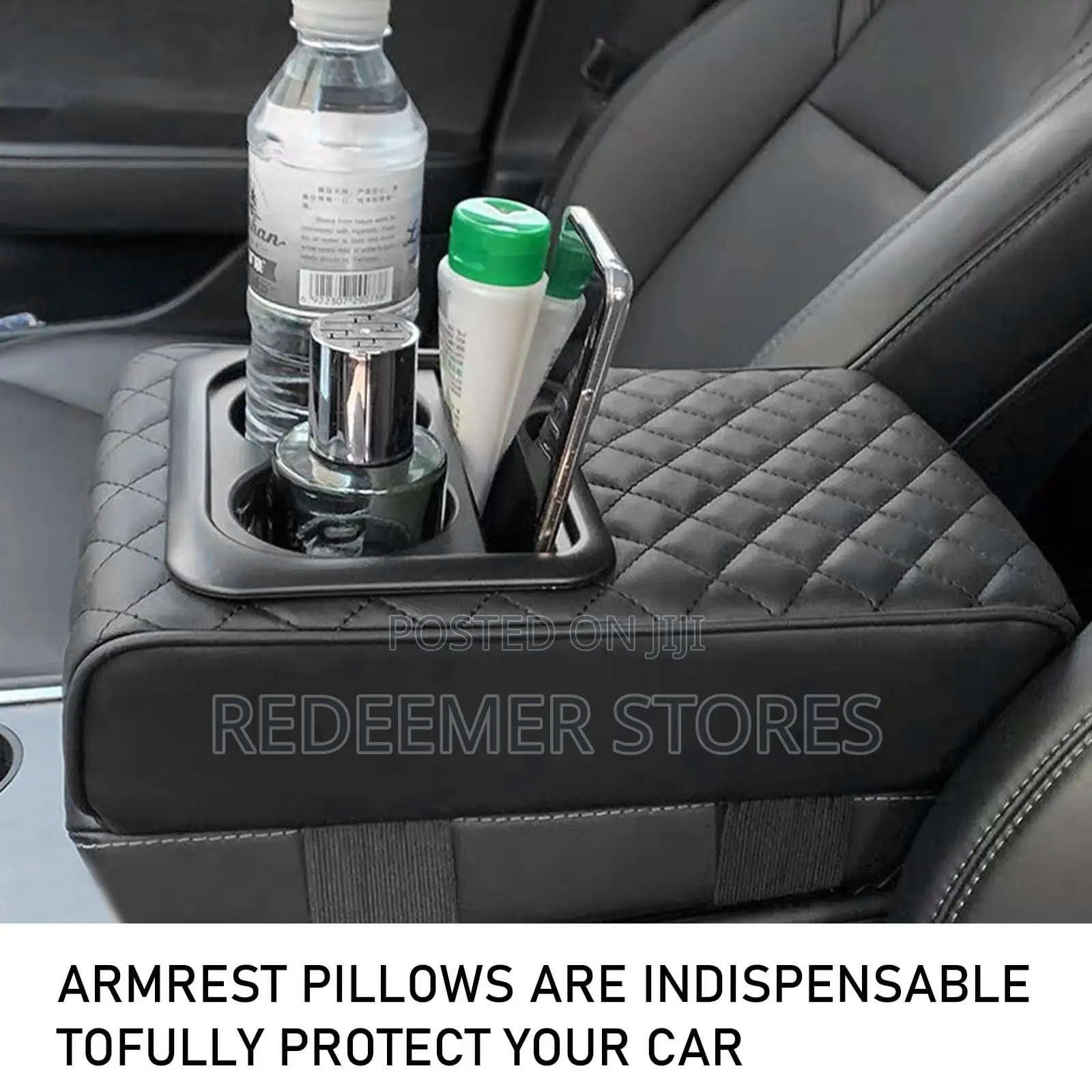 Waterproof Leather Arm Rest Box Cover With Cup Holder Phone Holder,