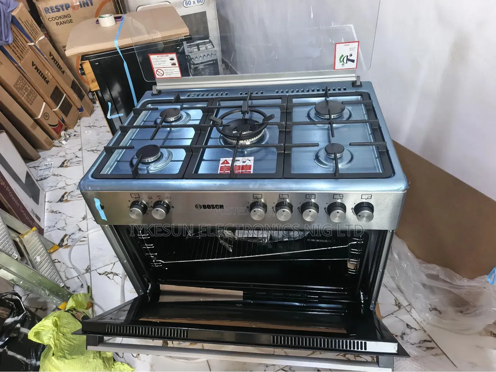 Original 90cm Bosch Stainless Steel Standing 5 Burners Gas Cooker