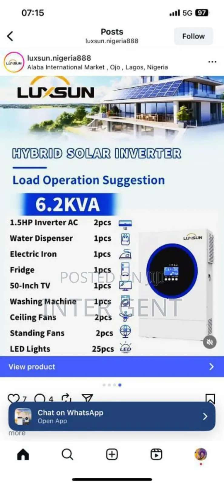 Luxsun 6.2kva 48v Hybrid Solar Inverter - 120a MPPT