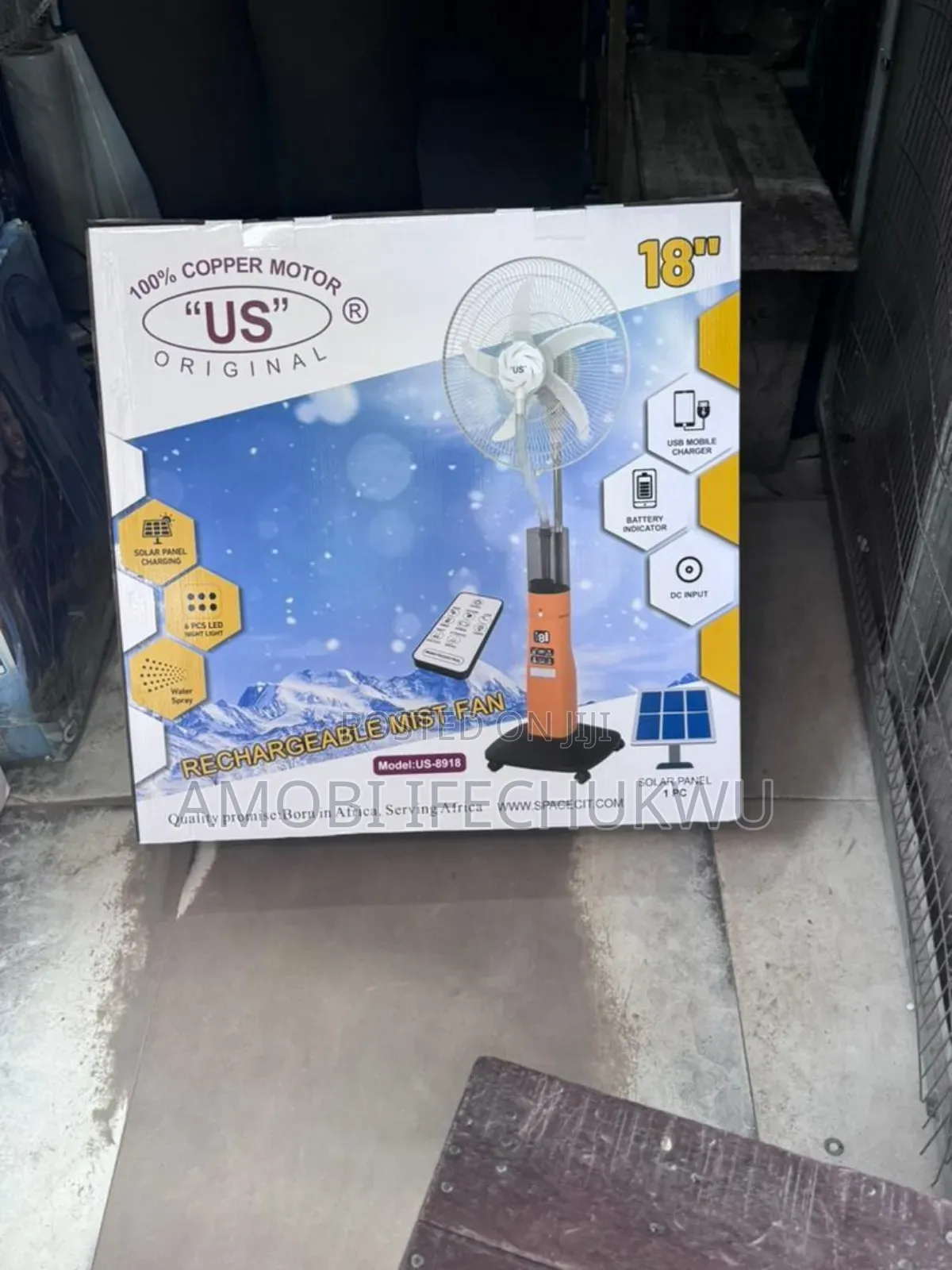 18"Inches Solar Rechargeable Mist Fan(Water Fan)
