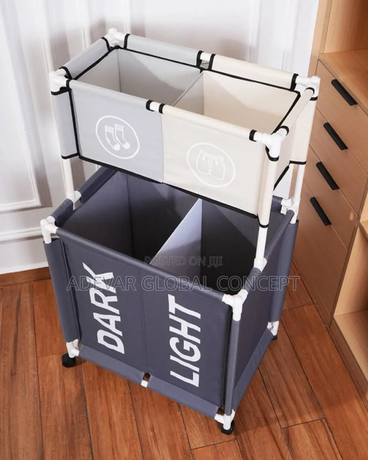 Double-Layer Laundry Basket With 2 Compartments