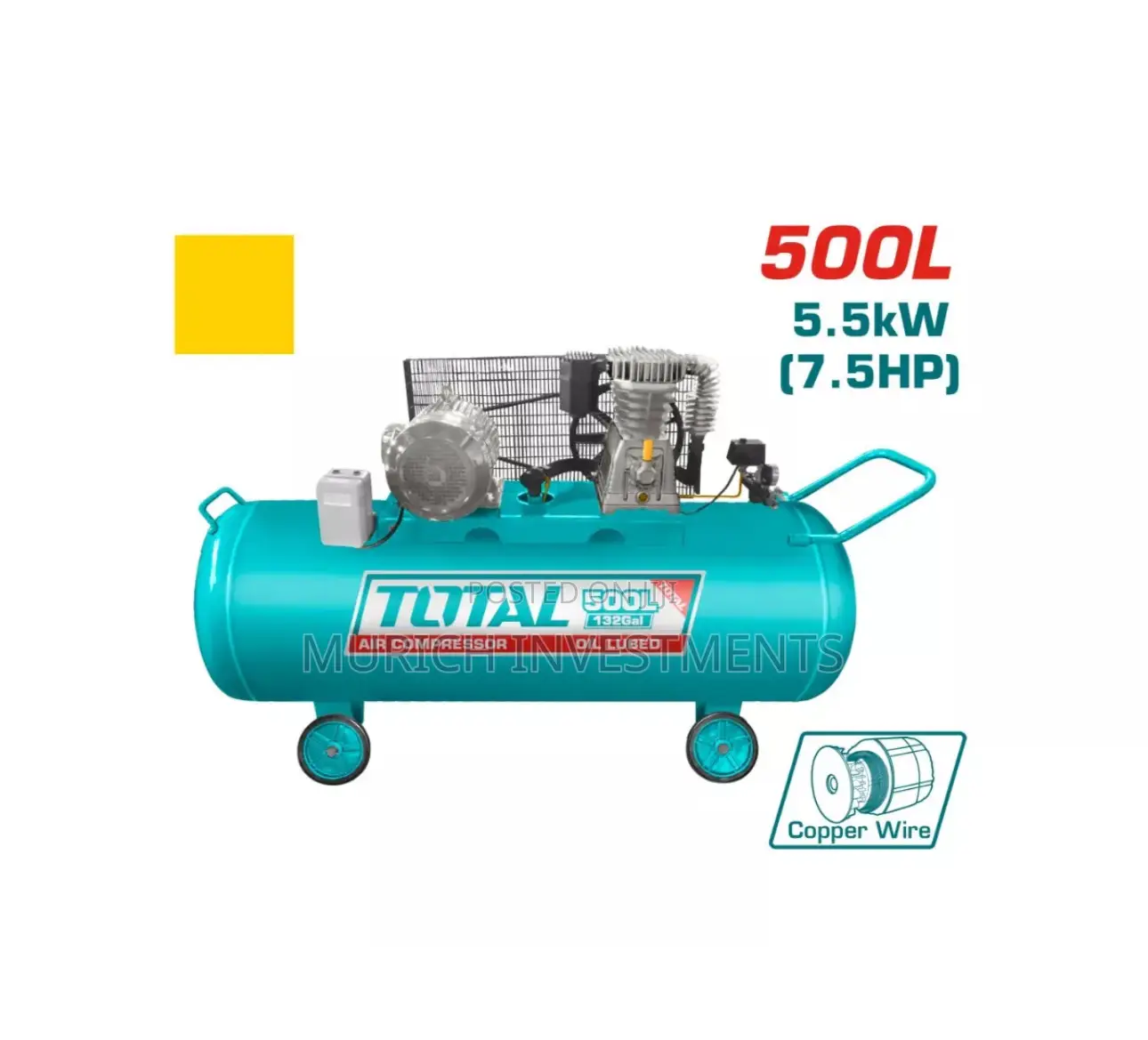 Total 500l Industrial Air Compressor | 7.5hp (5.5kw) 380v Belt-Driven