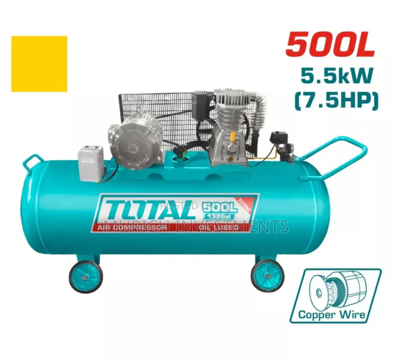 Total 500l Industrial Air Compressor | 7.5hp (5.5kw) 380v Belt-Driven