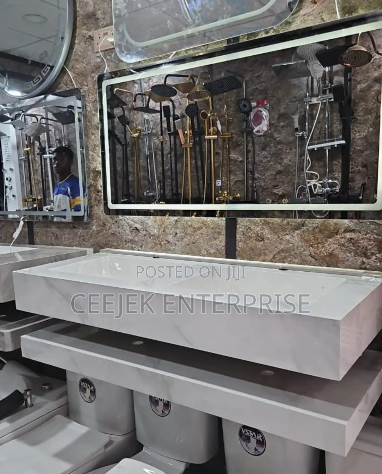 Marble Double Bow Basin With Led Mirrow