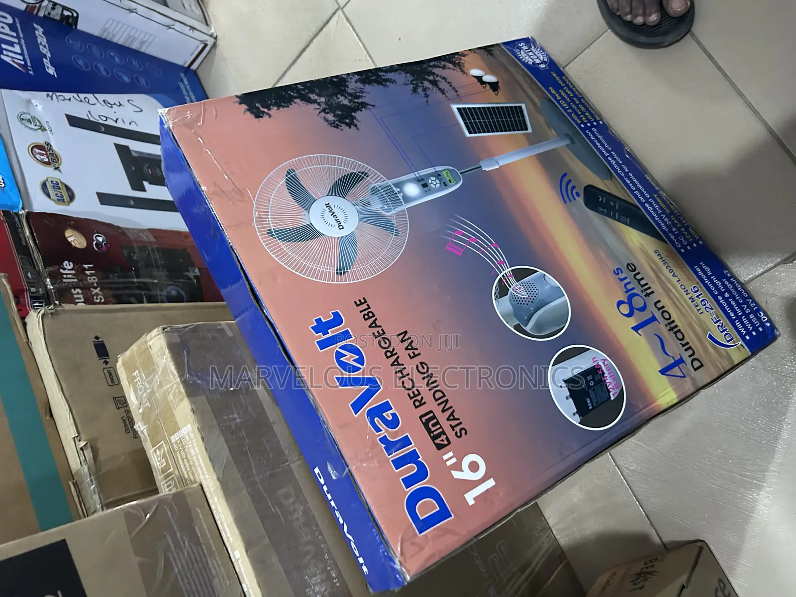 Brand New Super Cooling Duravolt 16inch Rechargeable Solar Panel Fan