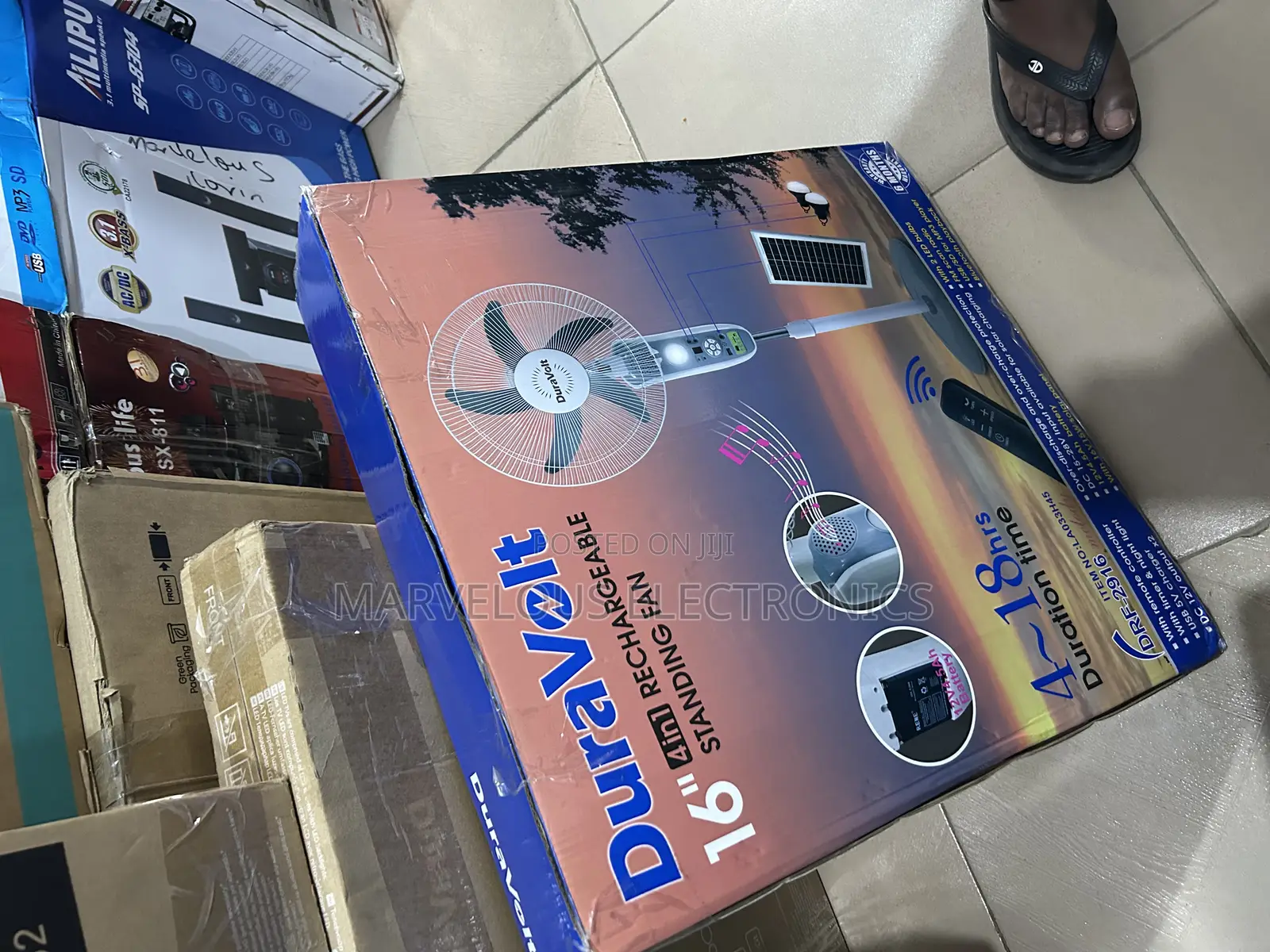 Brand New Super Cooling Duravolt 16inch Rechargeable Solar Panel Fan