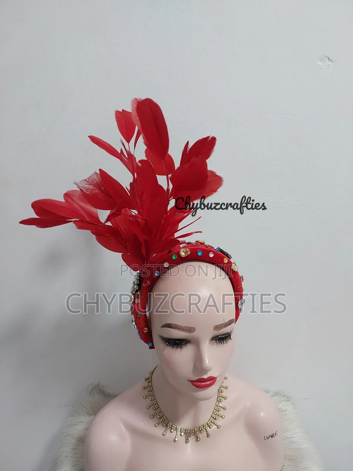 Red Embellished With Feathers