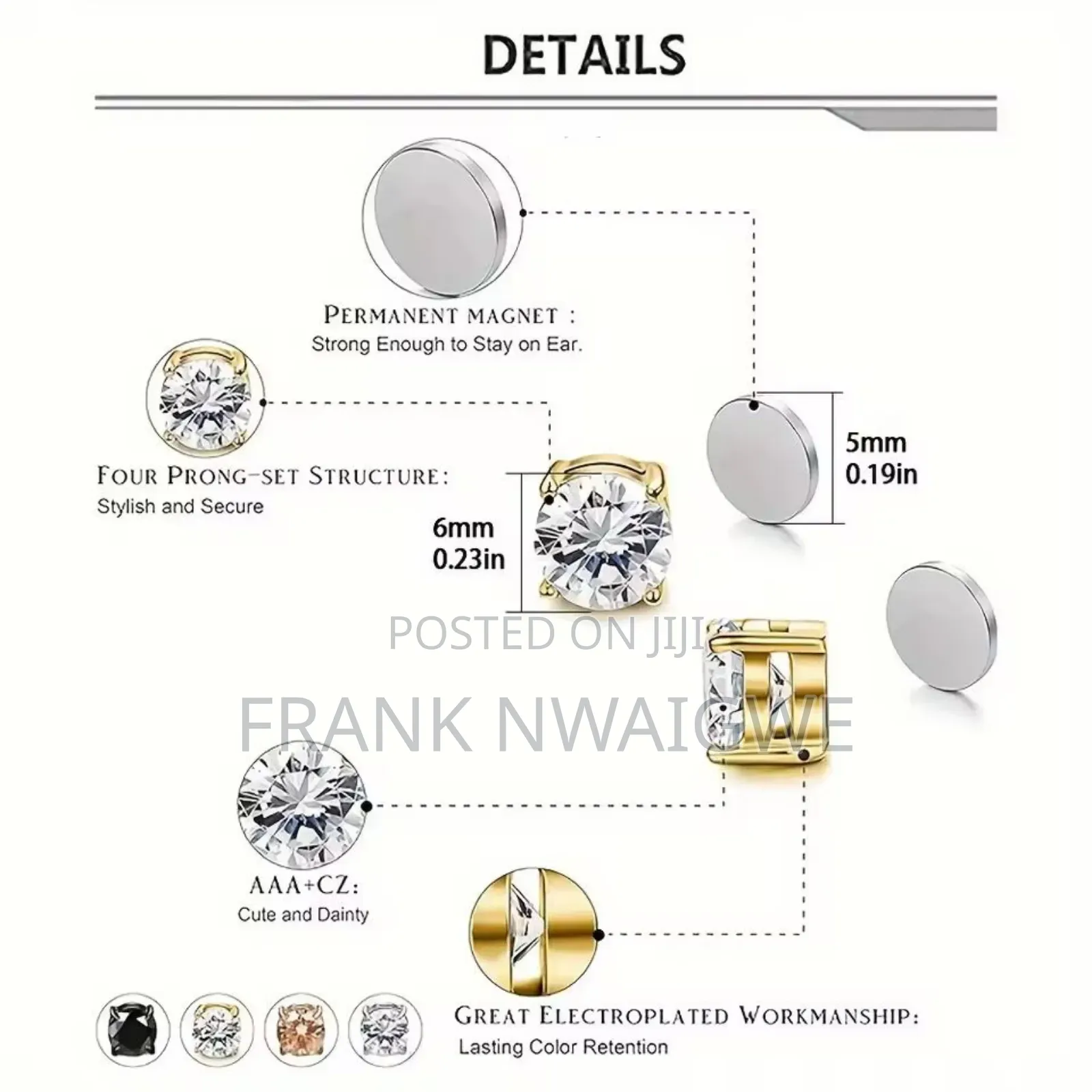 Cz Cubic Zirconia Magnetic Iced Out Ear Rings Magnetic Studs