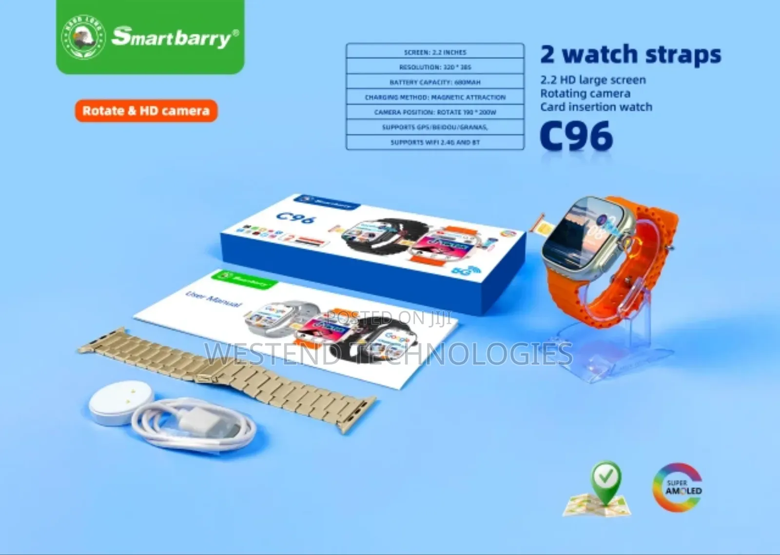 C96 Ultra Smart Watch With Sim Card Port 6gb Ram
