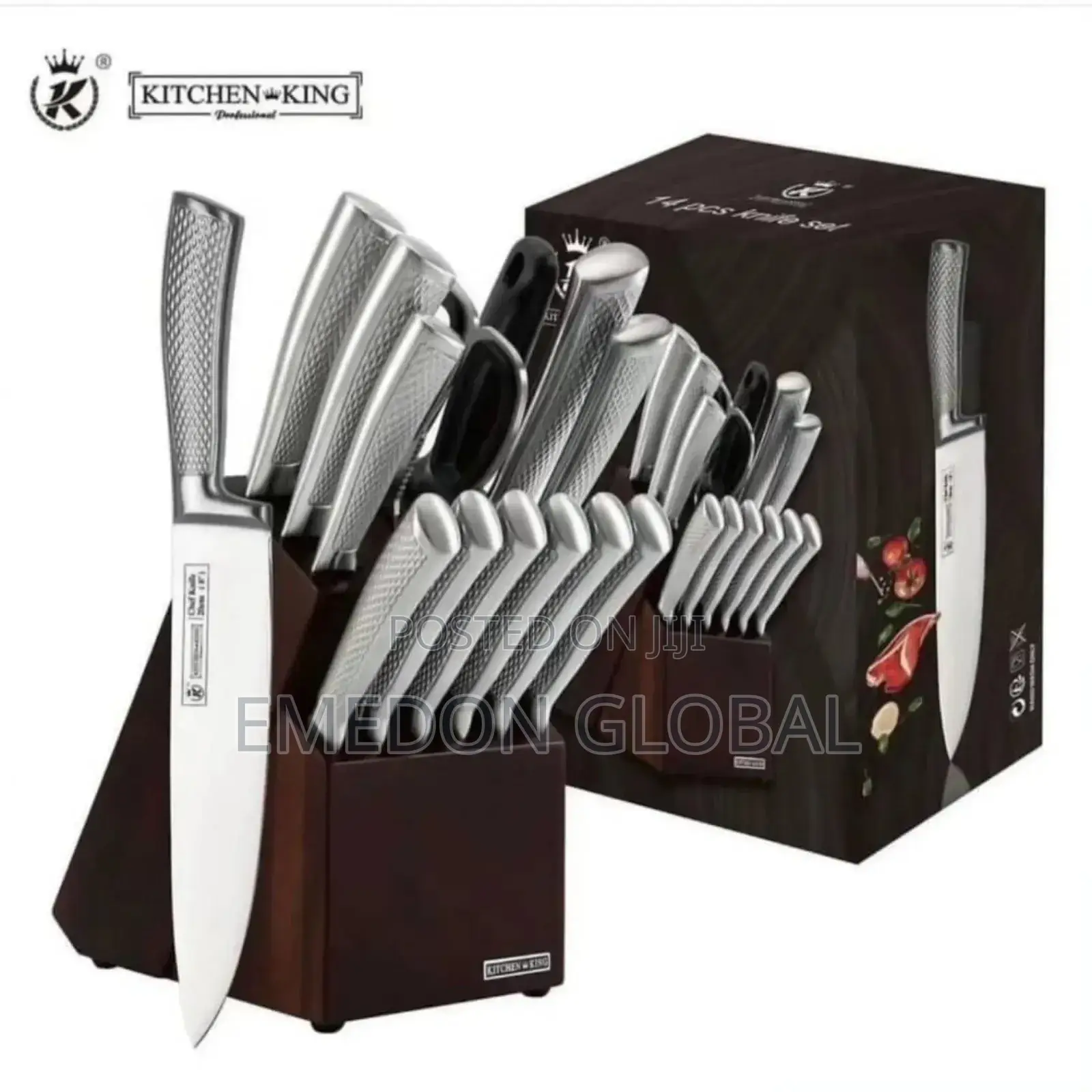 Kitchen King Stainless Steel Knife Set With a Wooden Block.