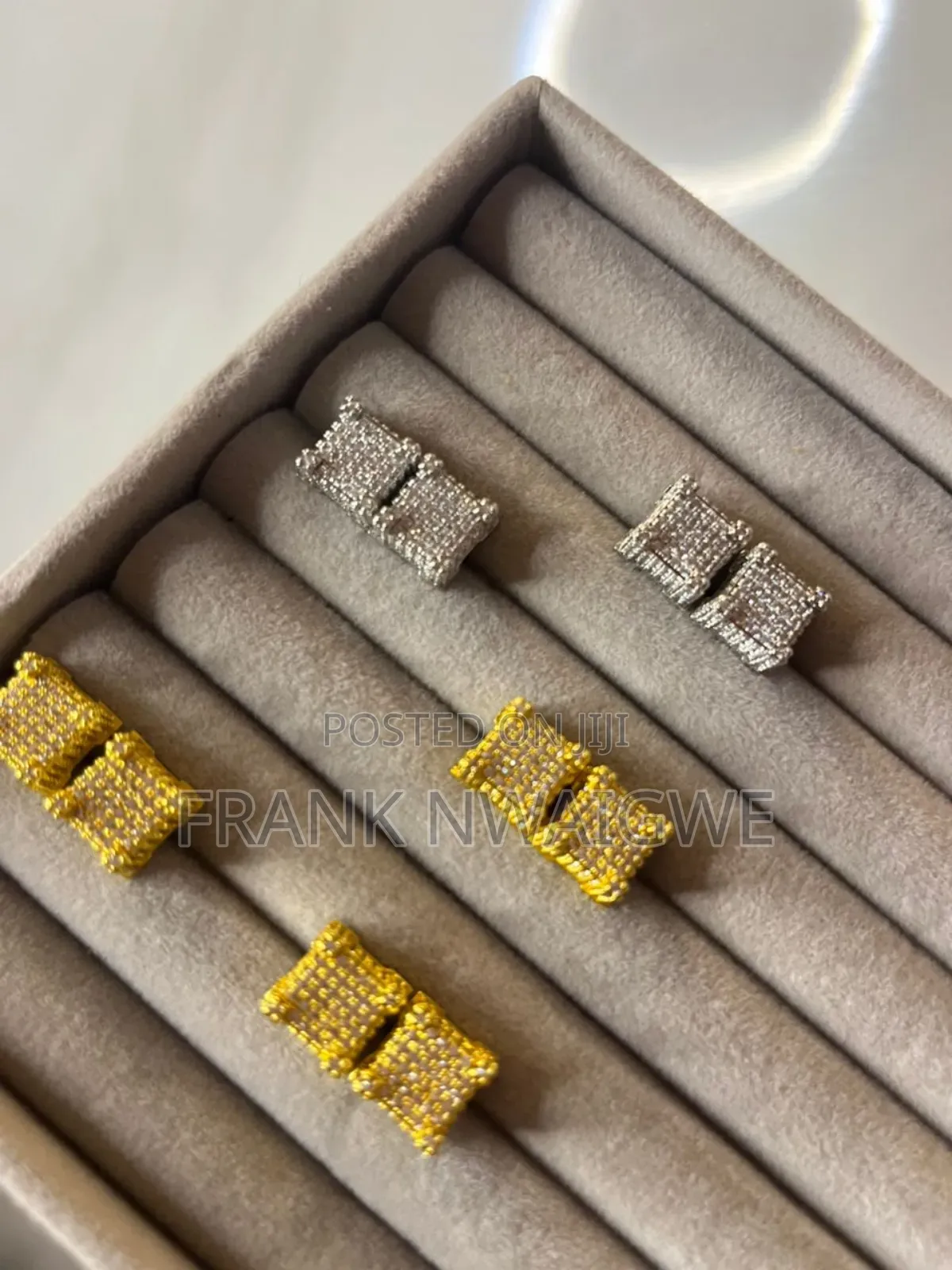 Carbon Diamond Gold and Silver Square Men's High Quality Earrings