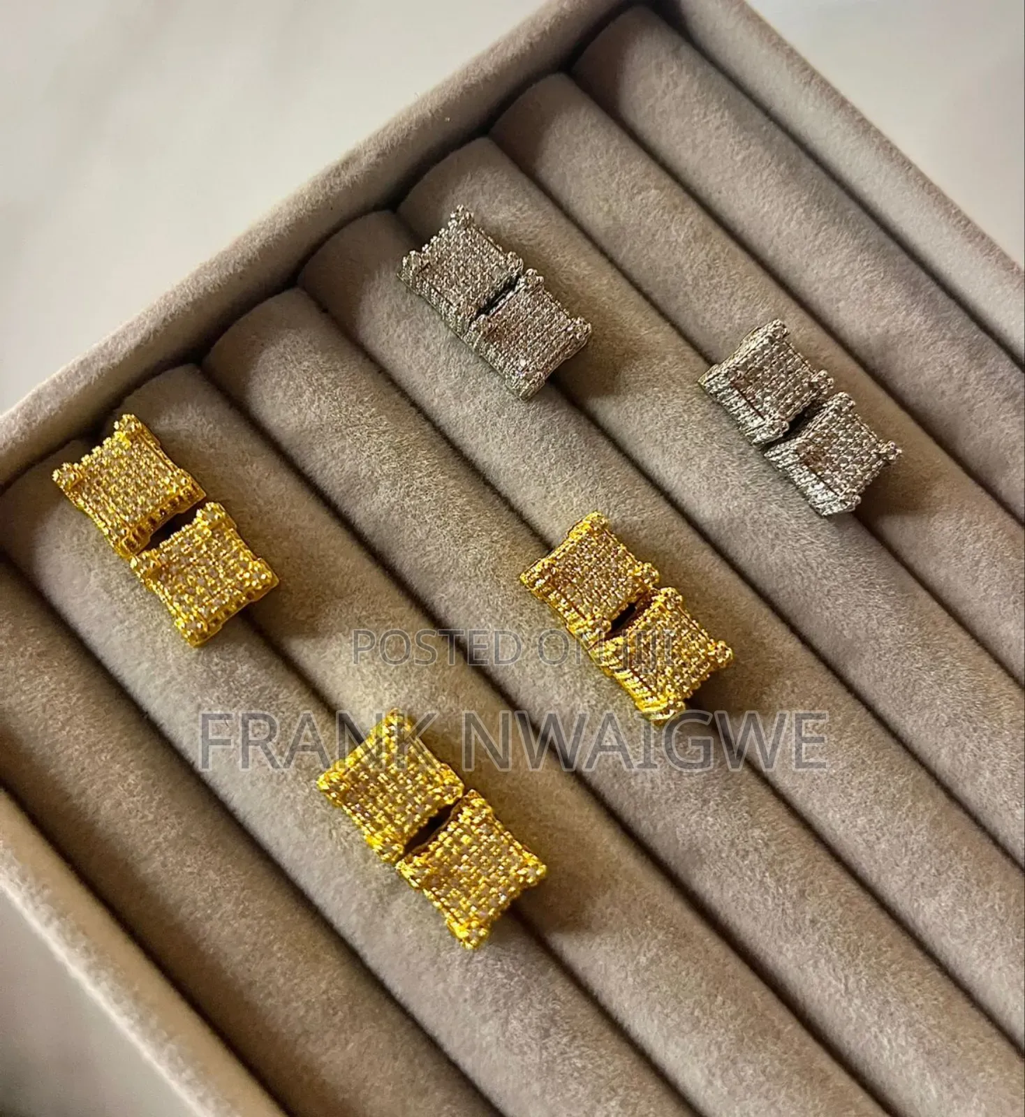 Carbon Diamond Gold and Silver Square Men's High Quality Earrings