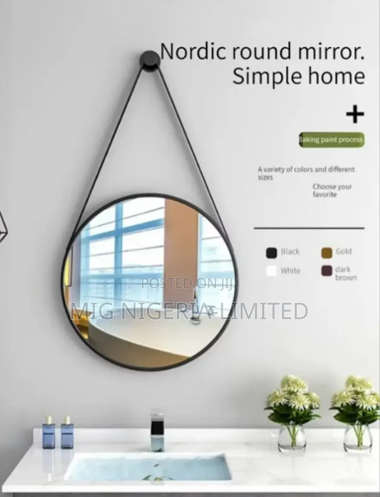 Stylish Nordic Wall Mirror With Pu Leather Strap Perfect for Bath
1pc