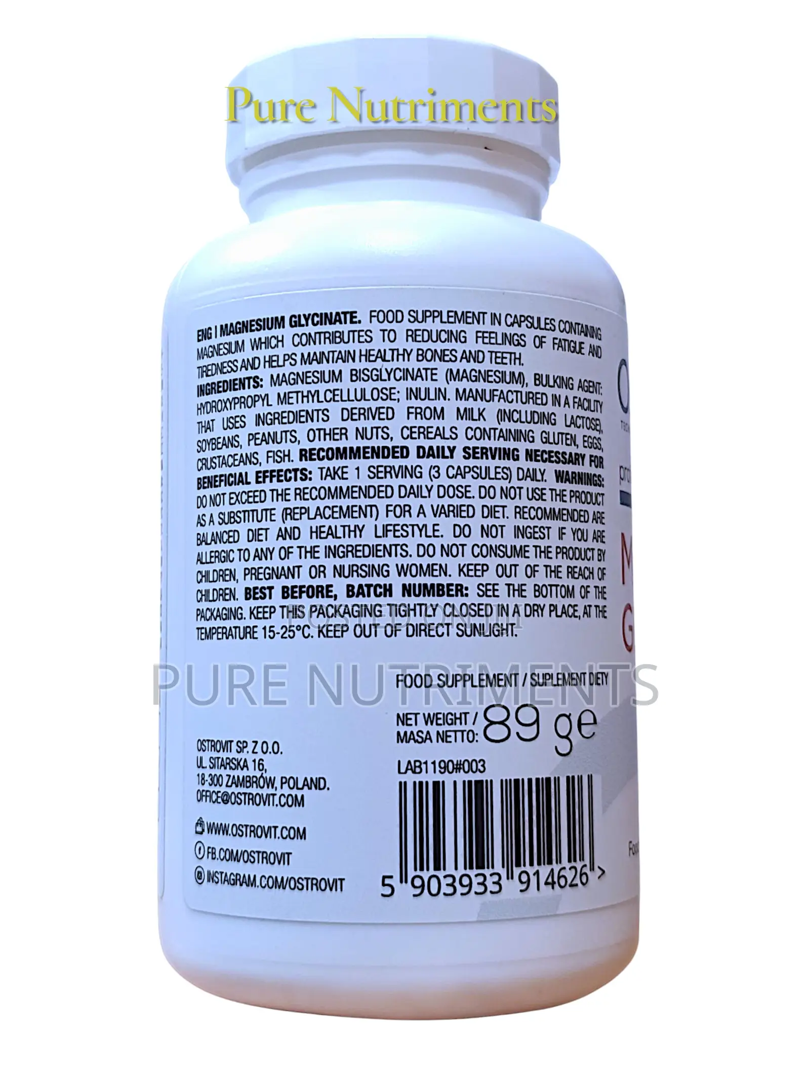 Ostrovit Magnesium Glycinate 90 Capsules–Stress,Sleep Muscle Support