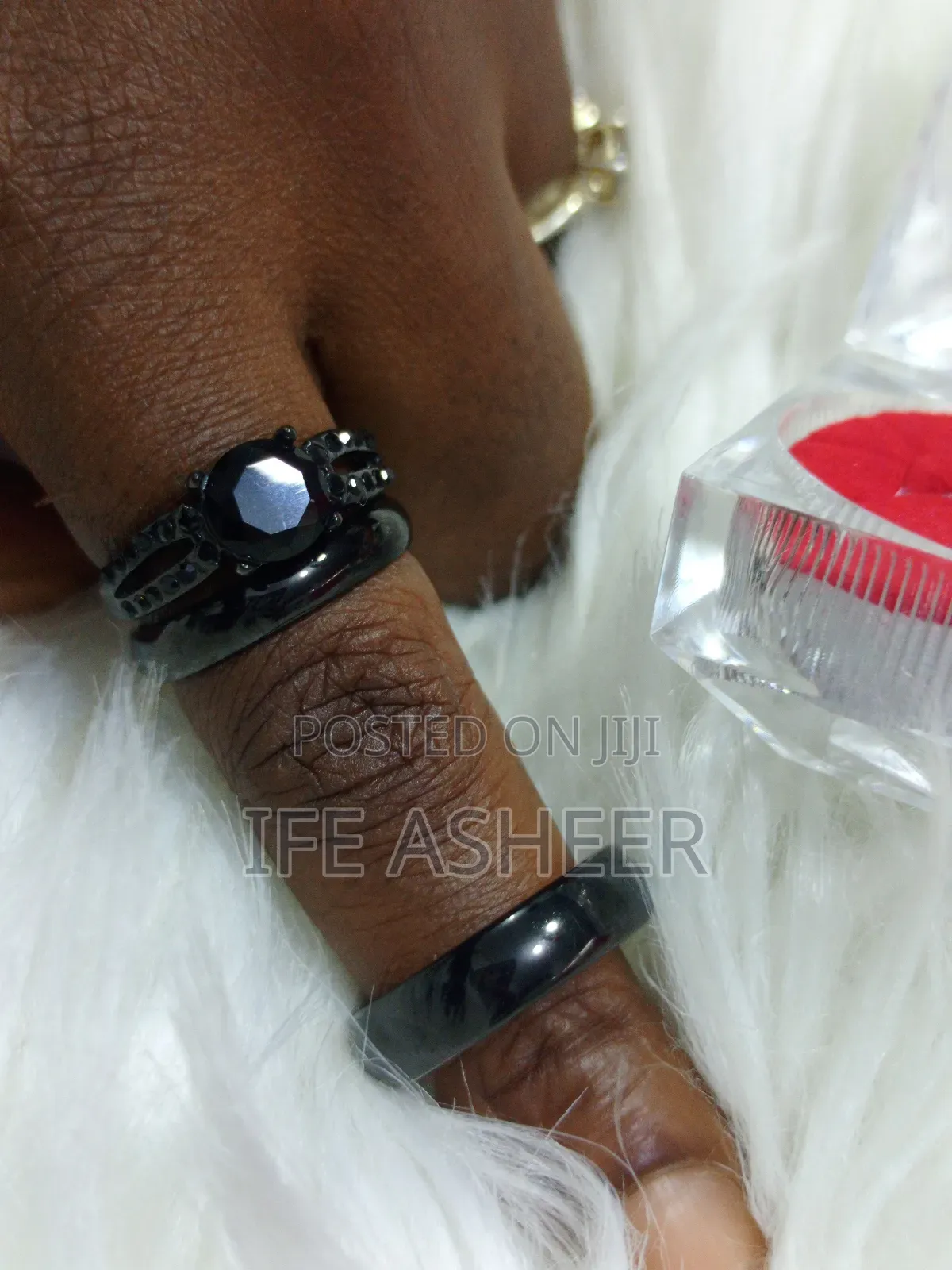 Couples Black Set Of Wedding Ring - Black