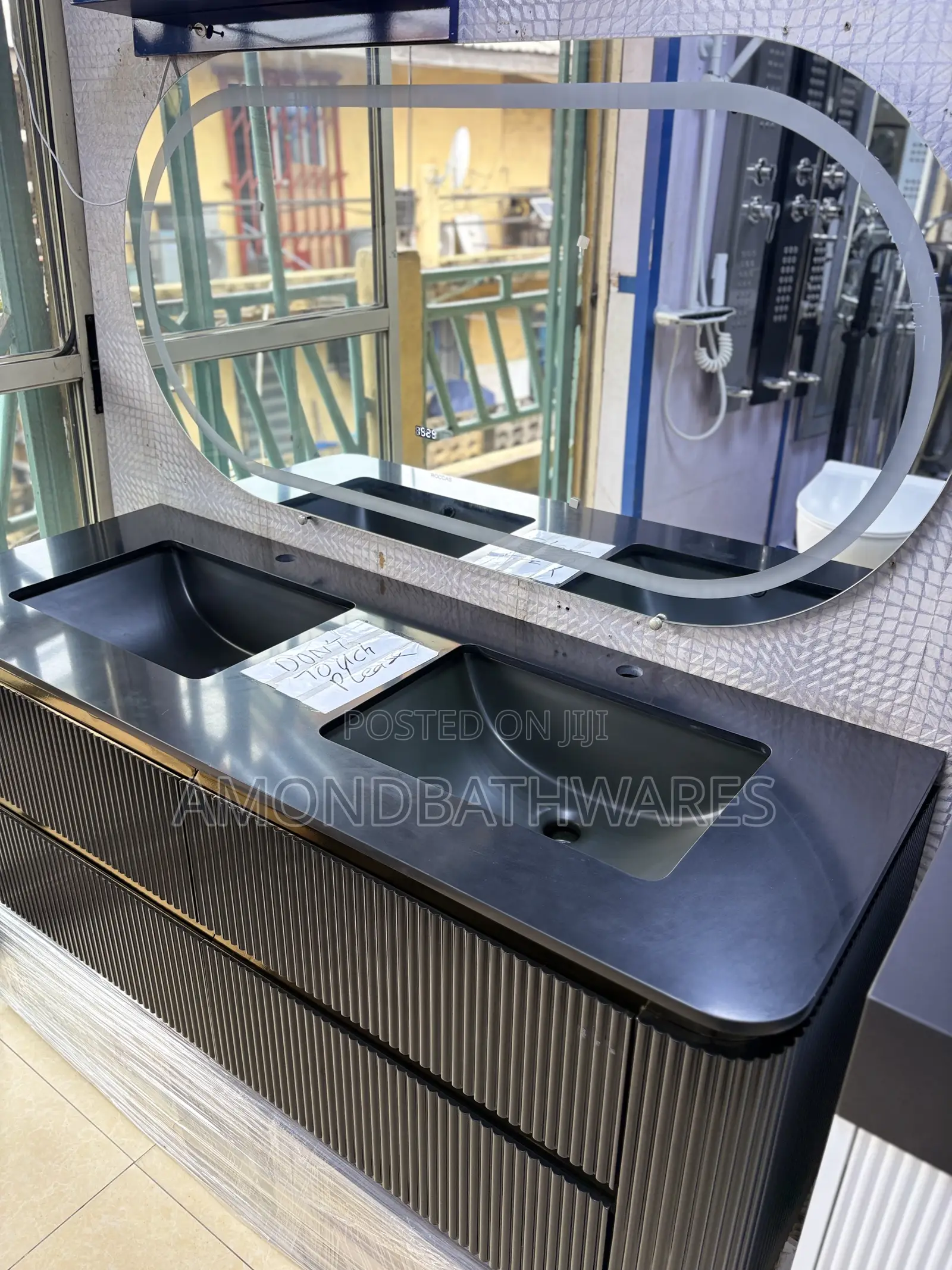 Black Marble Top Double Bowl PVC Cabinet