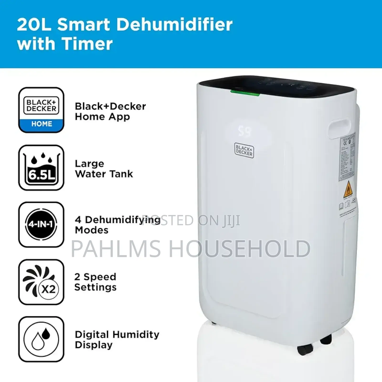 Black Decker 20l Smart Dehumidifier Moisture Absorption