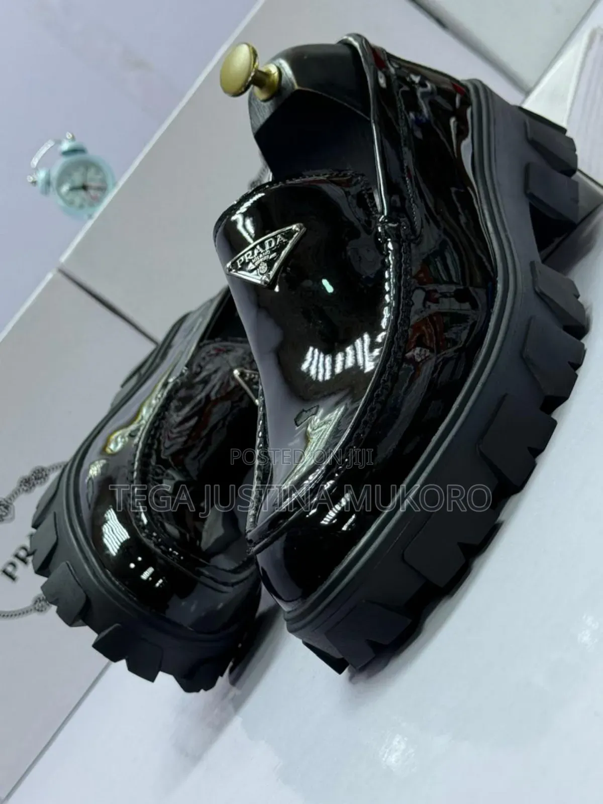 Latest Design Prada Glossy Leather High Sole Shoe