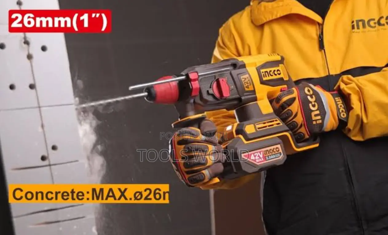 Ingco 42v Brushless 26mm 4-Mode Rotary Hammer 2x2.0ah Case