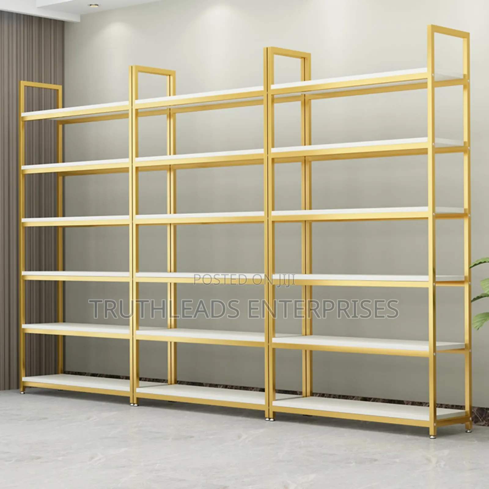 Gold and White Metal Convenience Store Shelf