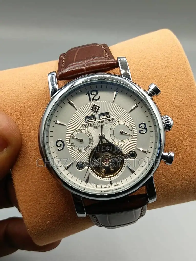Patek Philippe Quality Luxury Chronograph Genuine Leather Wristwatch