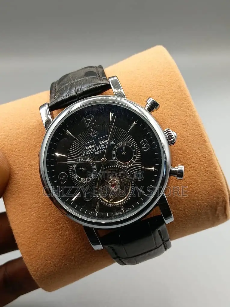 Patek Philippe Quality Luxury Chronograph Genuine Leather Wristwatch