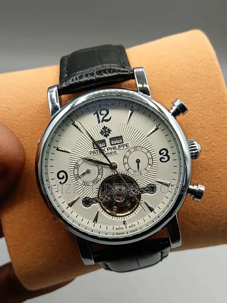 Patek Philippe Quality Luxury Chronograph Genuine Leather Wristwatch