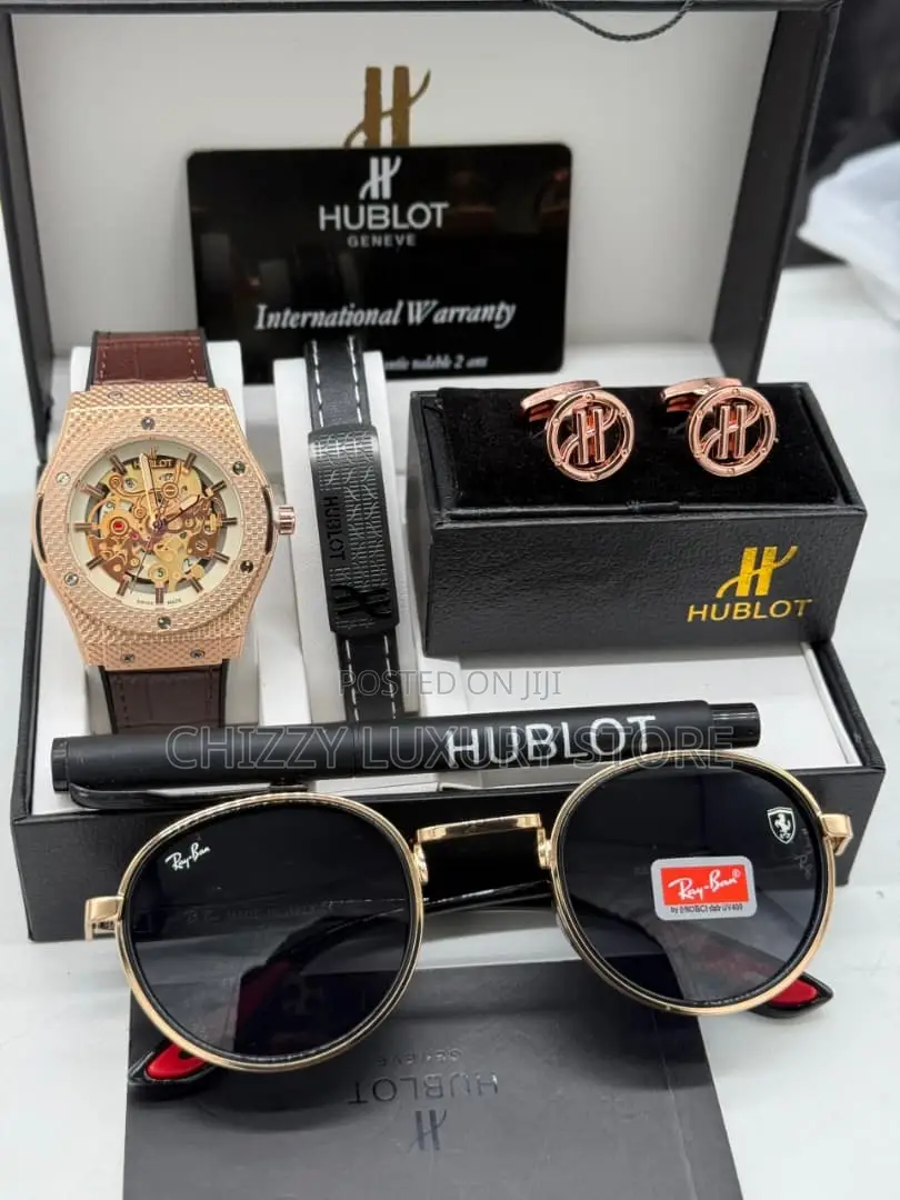 Hublot Exclusive Quality Men Genuine Leather Wristwatch/ Glasses